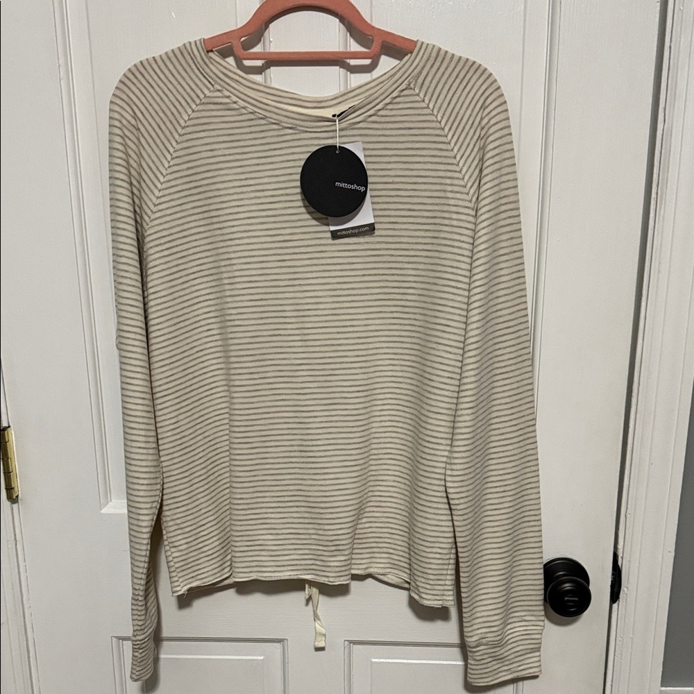 Striped Long Sleeve Top in Cream and Gray